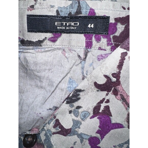 ETRO Button Up Blouse Womens M It 44/sz 8 Long Sleeve Gray Floral Italy Capsule - Picture 5 of 8
